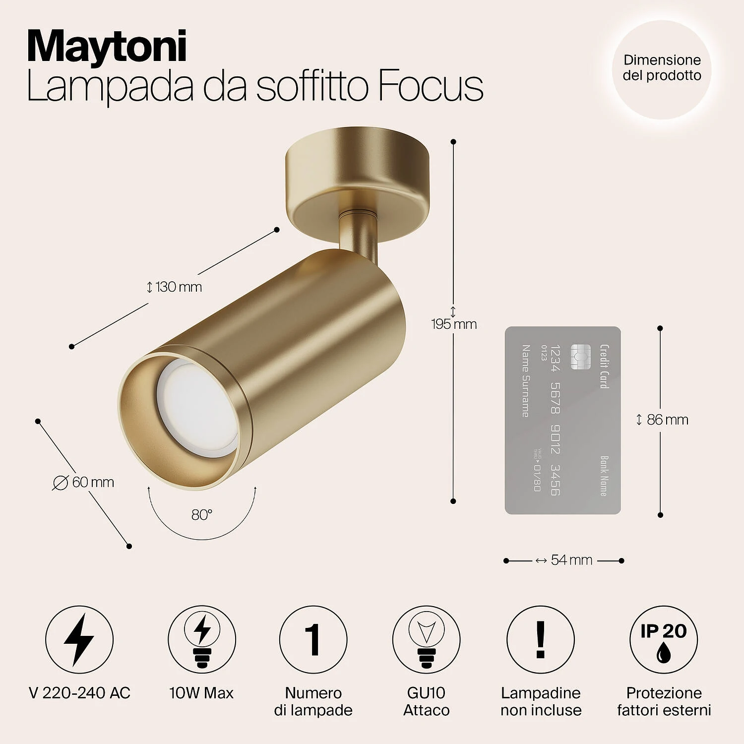 Потолочный светильник Ceiling Focus, 1xGU10 Матовое Золото, Матовый золотой (Maytoni Technical, C017CW-01MG) - Amppa.ru