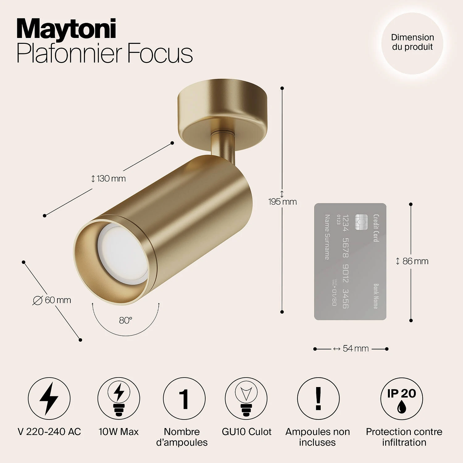 Потолочный светильник Ceiling Focus, 1xGU10 Матовое Золото, Матовый золотой (Maytoni Technical, C017CW-01MG) - Amppa.ru